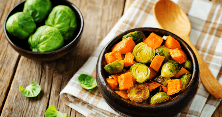 Roasted Brussels Sprouts and Sweet Potatoes